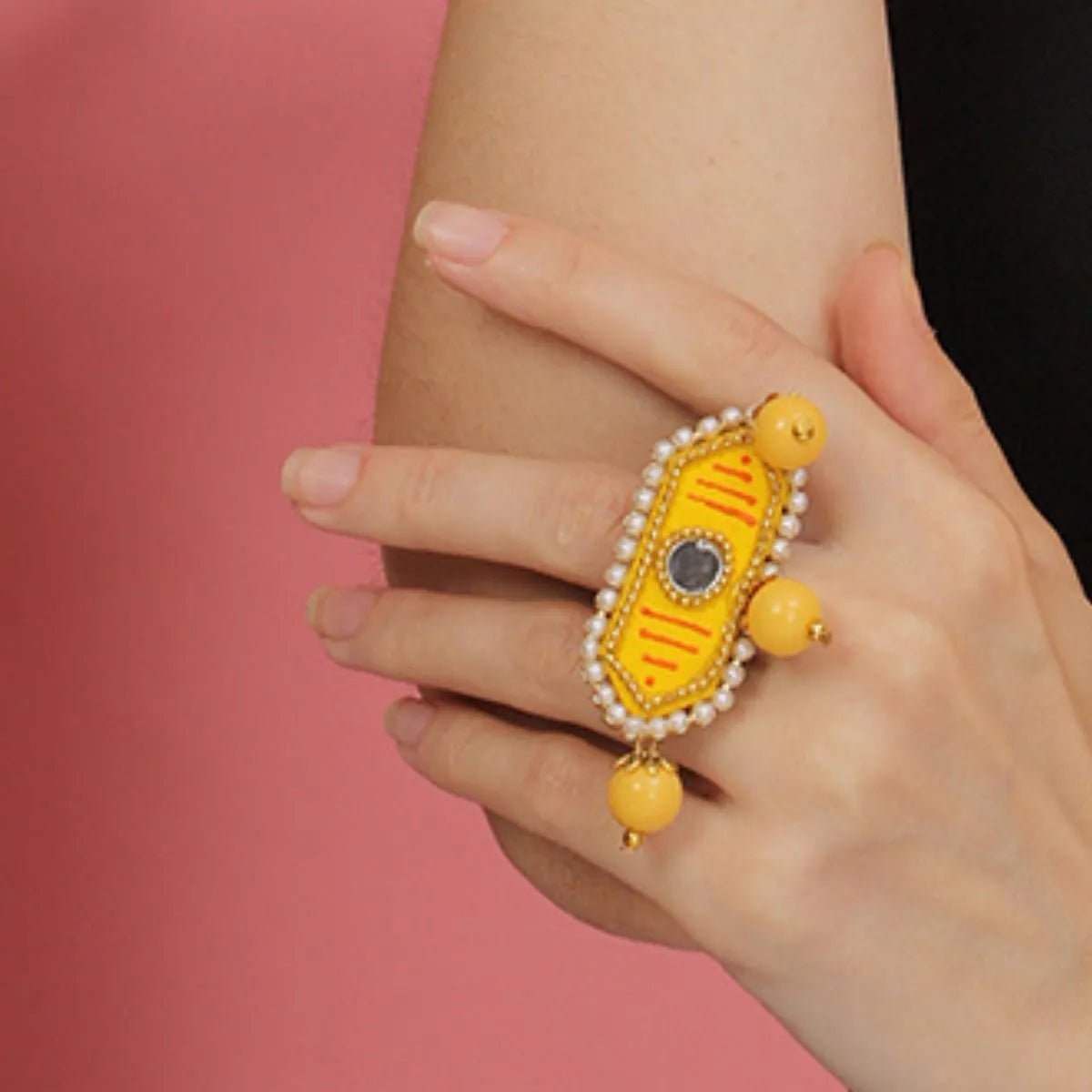 Nalini Yellow Classic Hand Painted (Ring) HP - RG - KHOJ.CITY