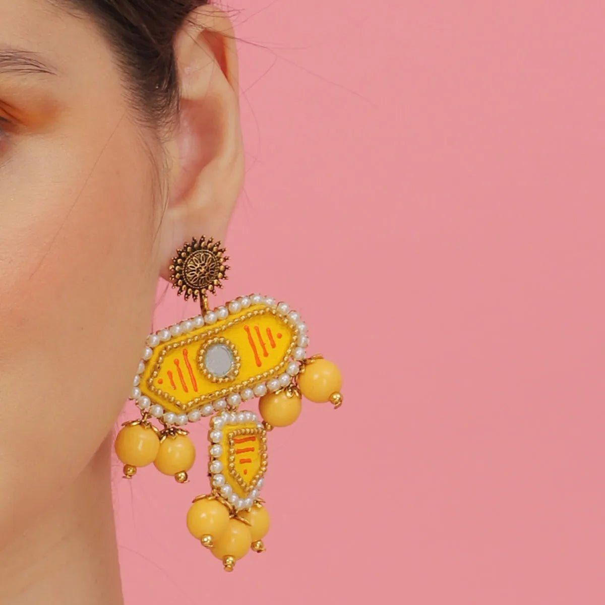Nalini Yellow Hand Painted (Necklace set) HP - NP - KHOJ.CITY