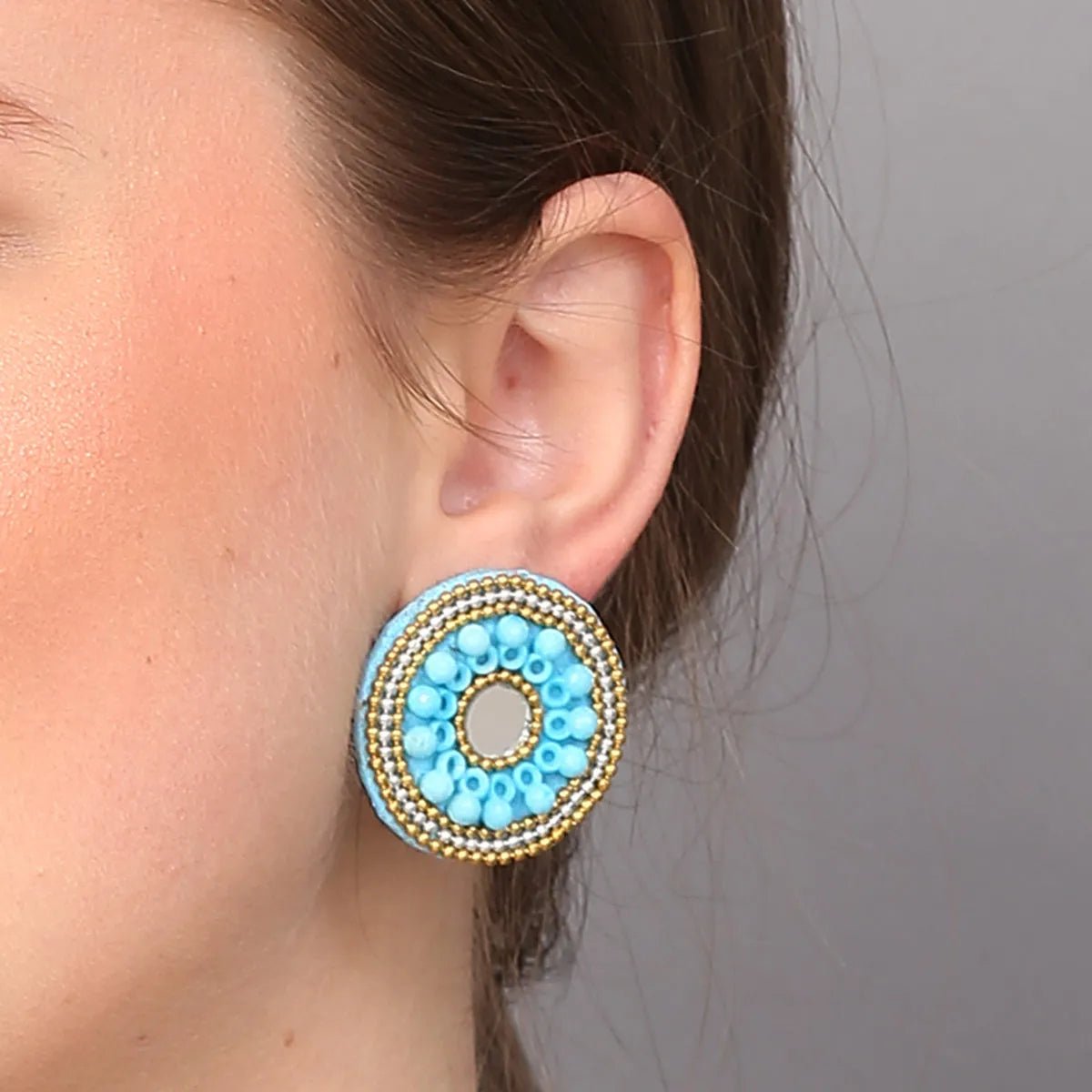 Navy Traditional Multi Color Handmade Stud (Earrings) HM - ER - 052 - KHOJ.CITY