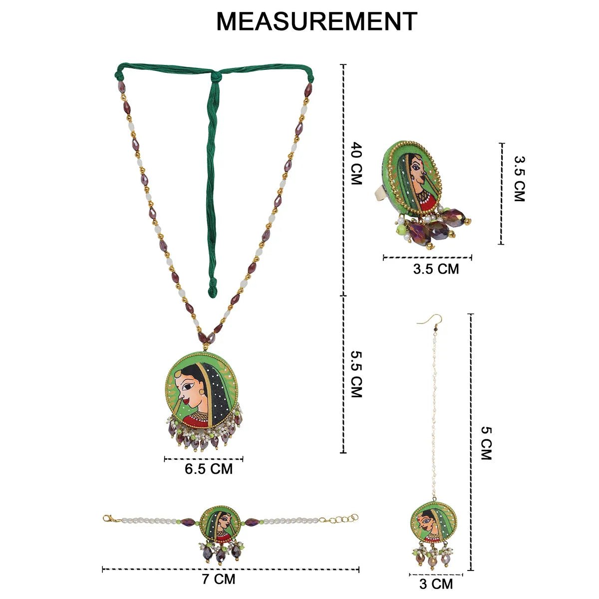 Nayana Green Classic Multi Color Hand Painted Bridal jewelry (Shaadi Set) - KHOJ.CITY