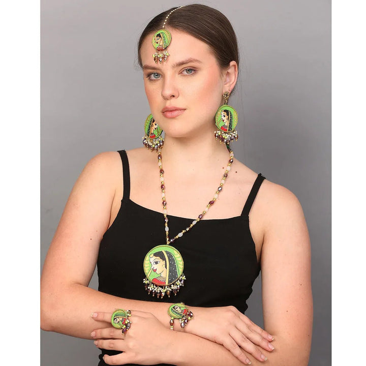Nayana Green Classic Multi Color Hand Painted Bridal jewelry (Shaadi Set)