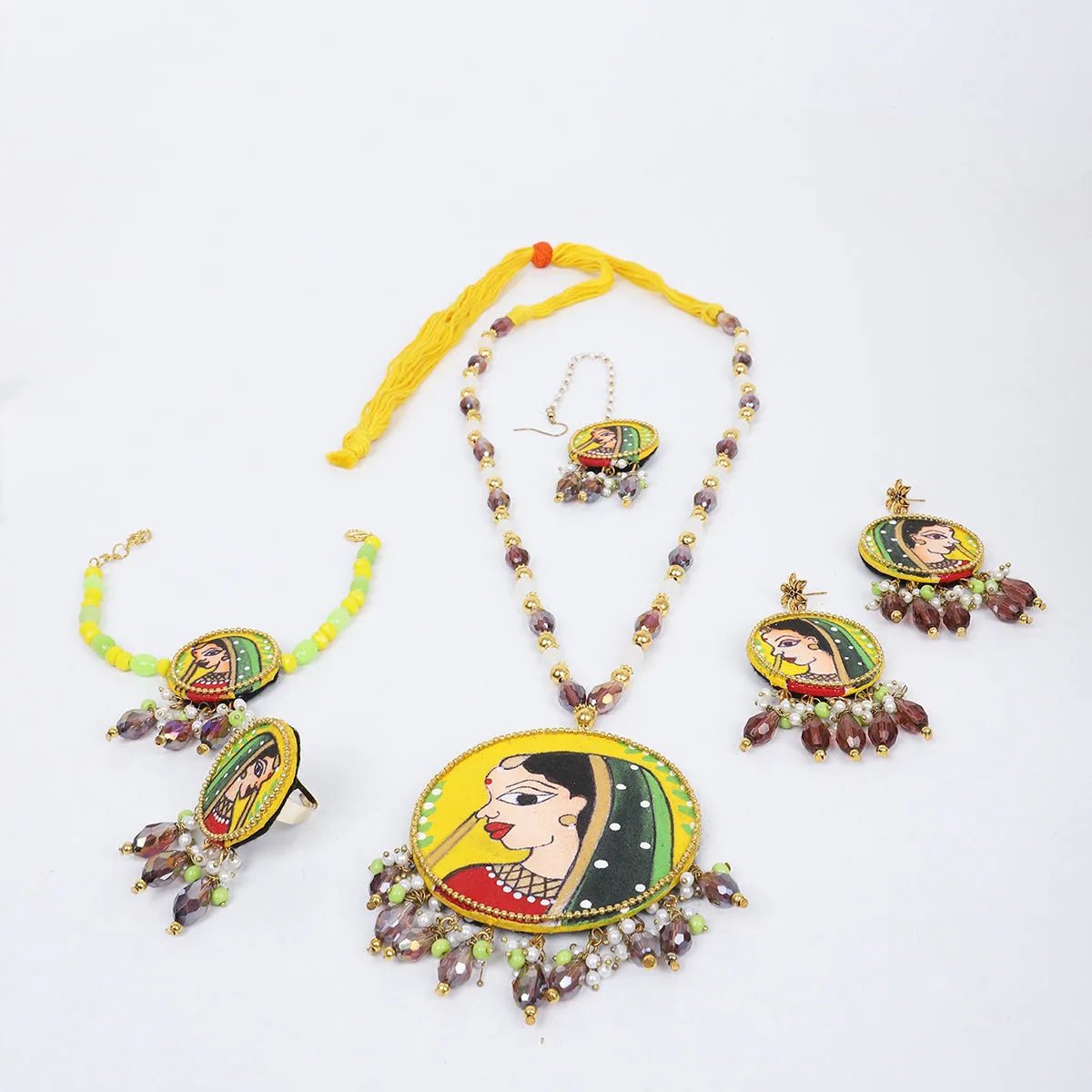 Nayana Haldi Classic Multi Color Hand Painted Bridal jewelry (Shaadi Set) - 022 - KHOJ.CITY