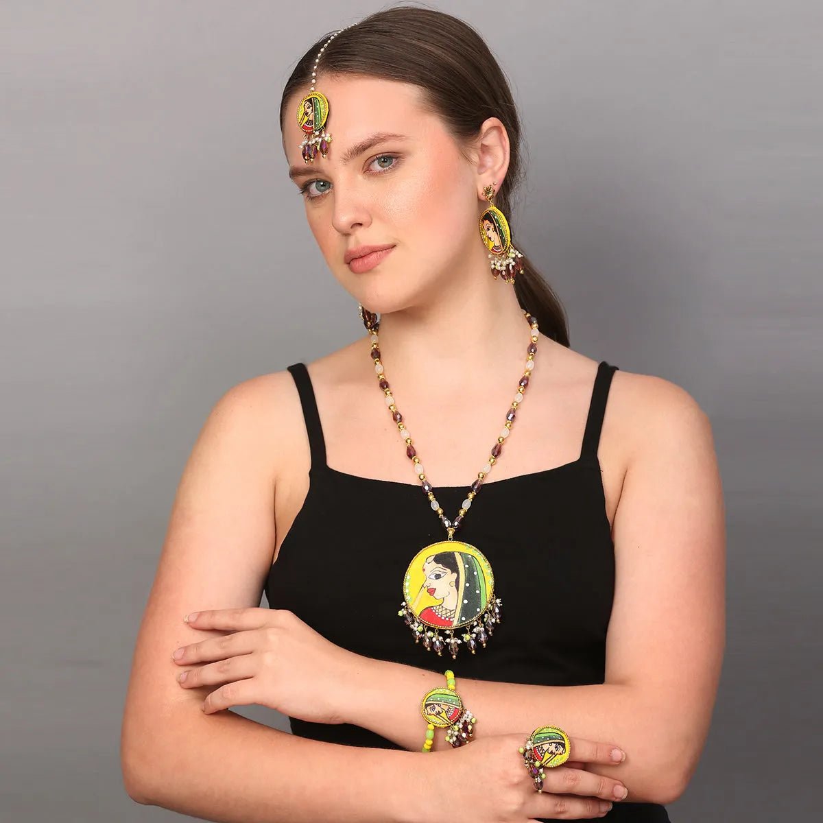 Nayana Haldi Classic Multi Color Hand Painted Bridal jewelry (Shaadi Set) - 022 - KHOJ.CITY