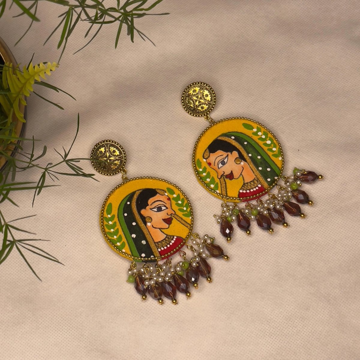 Nayana Haldi Hand Painted Drop (Earrings) HP - ER - 146 - KHOJ.CITY