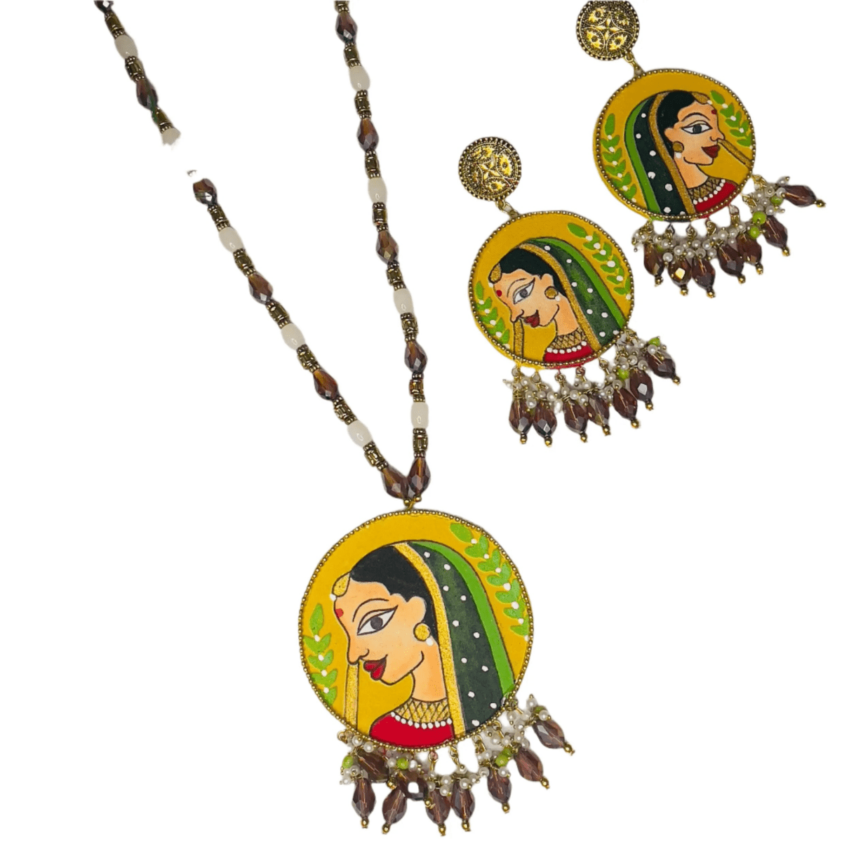 Nayana Haldi Yellow Classic Hand Painted (Necklace Set) HP - NP - 162 - KHOJ.CITY