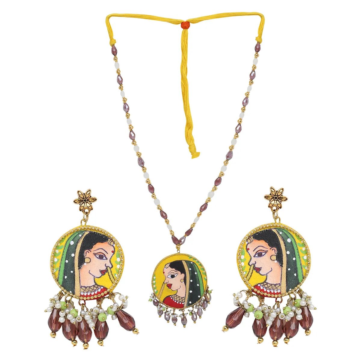 Nayana Haldi Yellow Classic Hand Painted (Necklace Set) HP - NP - 162 - KHOJ.CITY