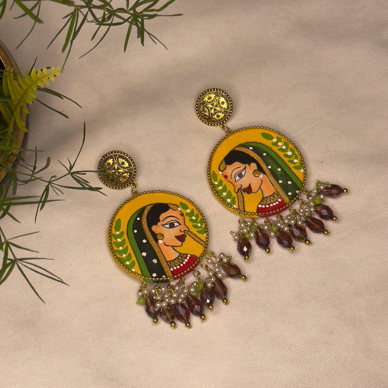 Nayana Handpainted Haldi Yellow (Earrings) - KHOJ.CITY