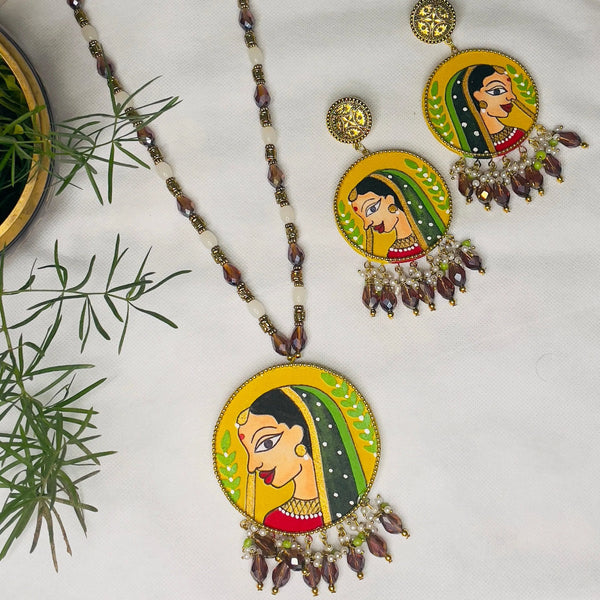 Nayana Handpainted Haldi Yellow (Necklace set) - KHOJ.CITY