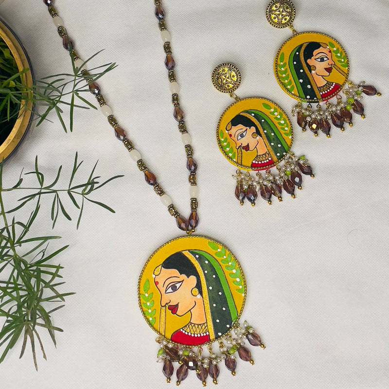 Nayana Handpainted Haldi Yellow (Necklace set) - KHOJ.CITY