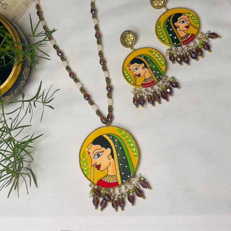 Nayana Handpainted Haldi Yellow (Necklace set) - KHOJ.CITY