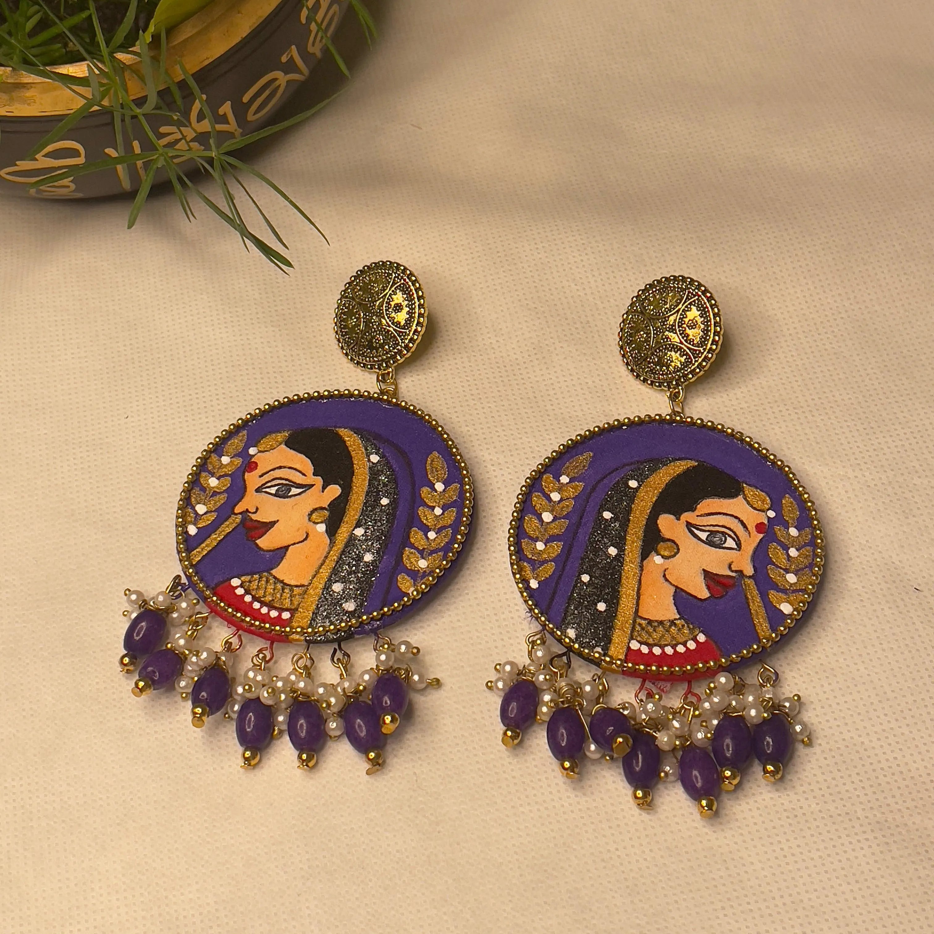 Nayana Handpainted Purple (Earrings) - KHOJ.CITY