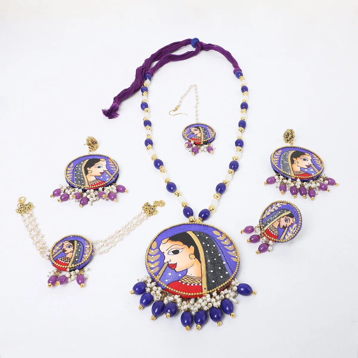 Nayana Purple Classic Multi Color Hand Painted Bridal jewelry (Shaadi Set) - KHOJ.CITY