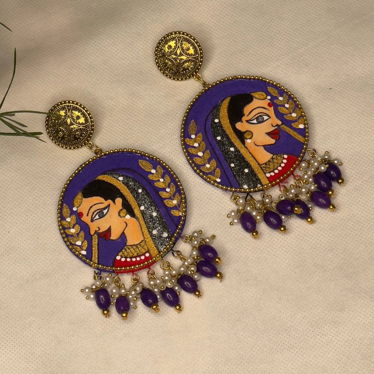 Nayana Traditional Purple Hand Painted Drop (Earrings) HP - ER - 148 - KHOJ.CITY