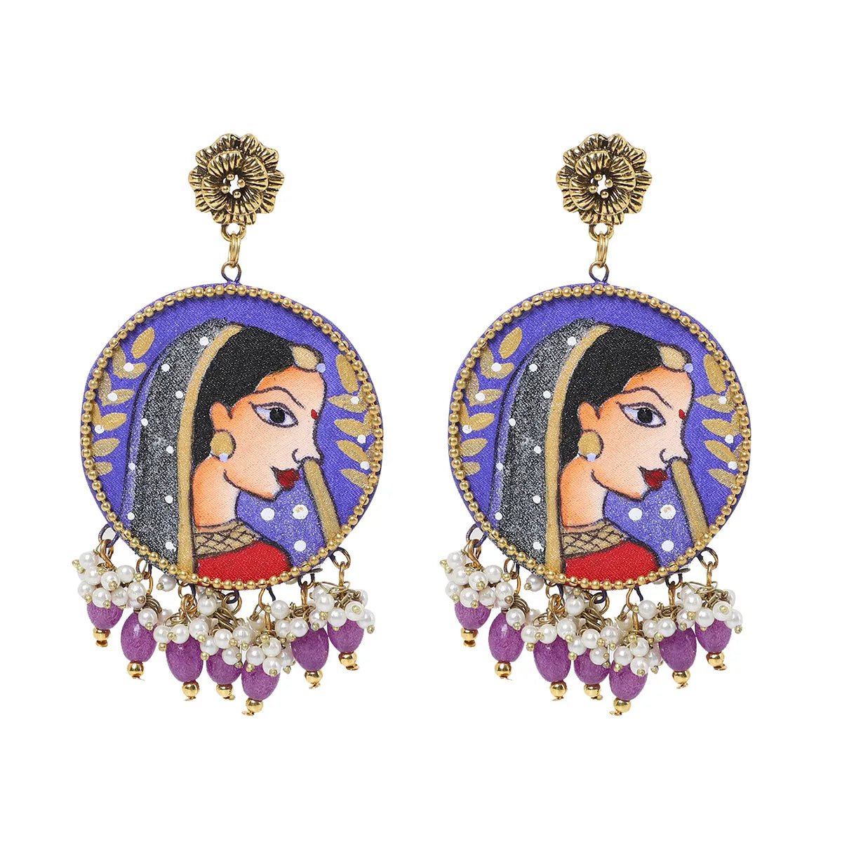 Nayana Traditional Purple Hand Painted Drop (Earrings) HP - ER - 148 - KHOJ.CITY
