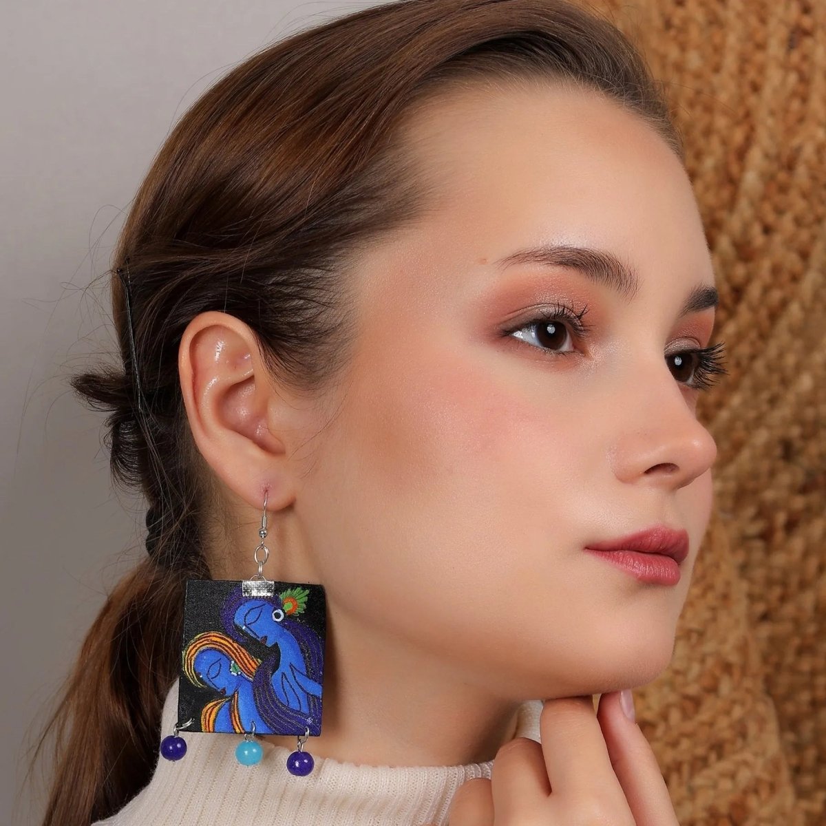 Neelesh Brij Ke Kanha Traditional Multi Color Hand Painted Drop (Earrings) HP - ER - 026 - KHOJ.CITY