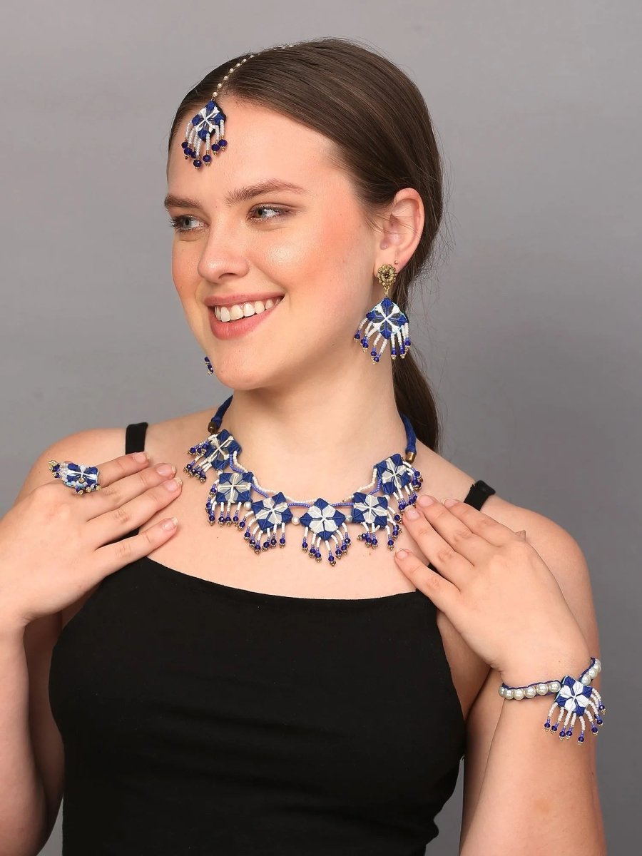 Nivi Mirror Classic Blue Handmade (Shaadi Set) HM - NP - KHOJ.CITY