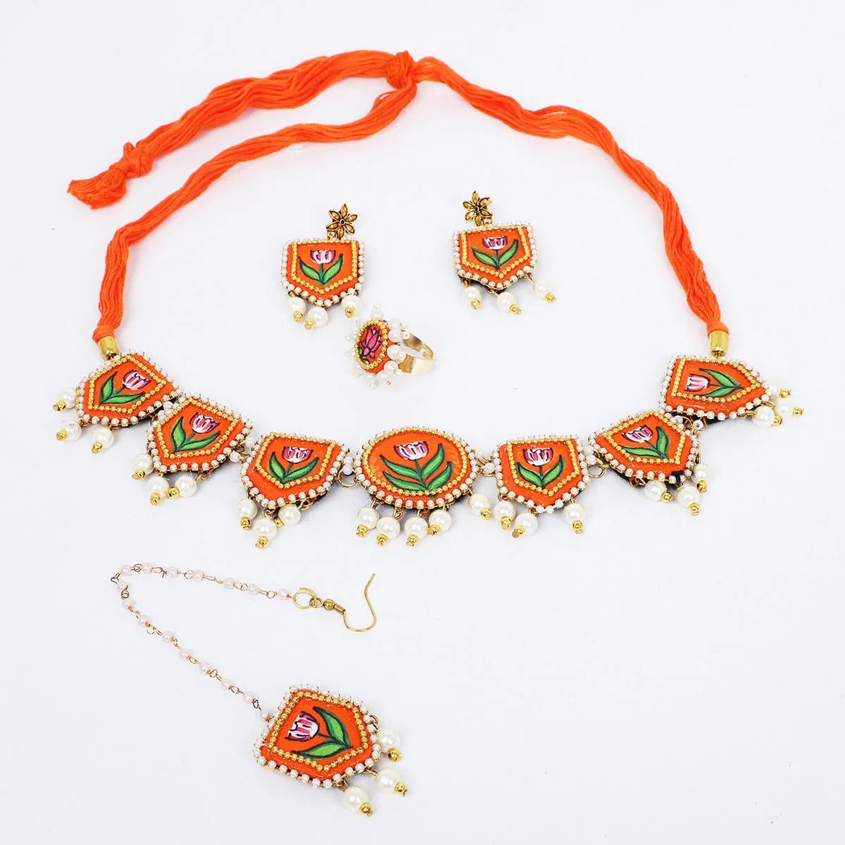 Ochre Classic Multi Color Hand Painted Bridal Jewelry (Shaadi Set) - 016 - KHOJ.CITY