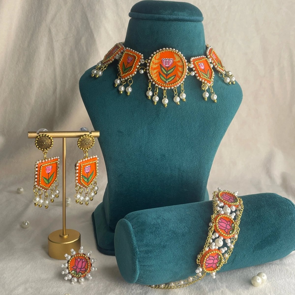 Ochre Classic Multi Color Hand Painted Bridal Jewelry (Shaadi Set) - 016 - KHOJ.CITY