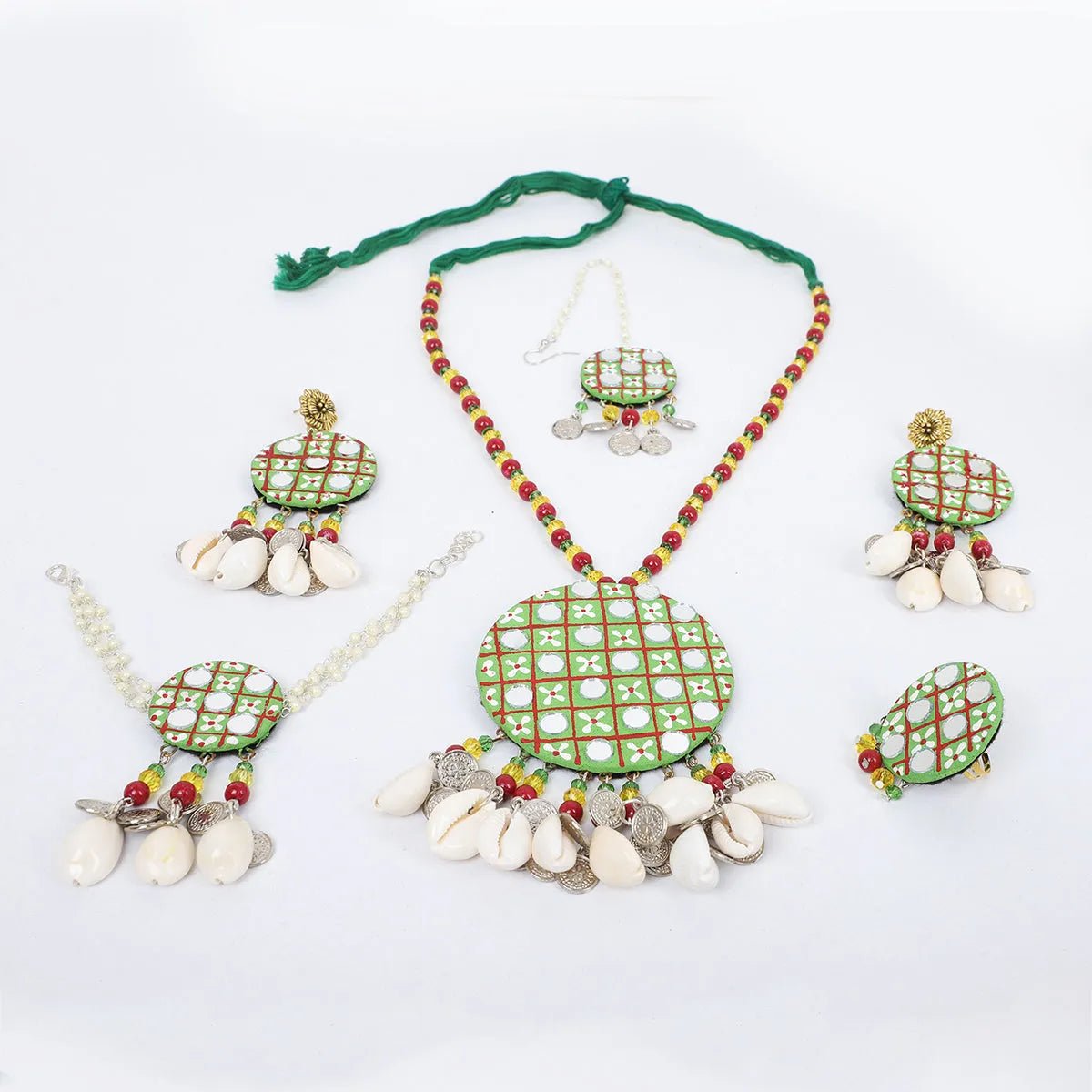 Olive Classic Multi Color Handmade Bridal Jewelry (Shaadi Set) - 013 - KHOJ.CITY