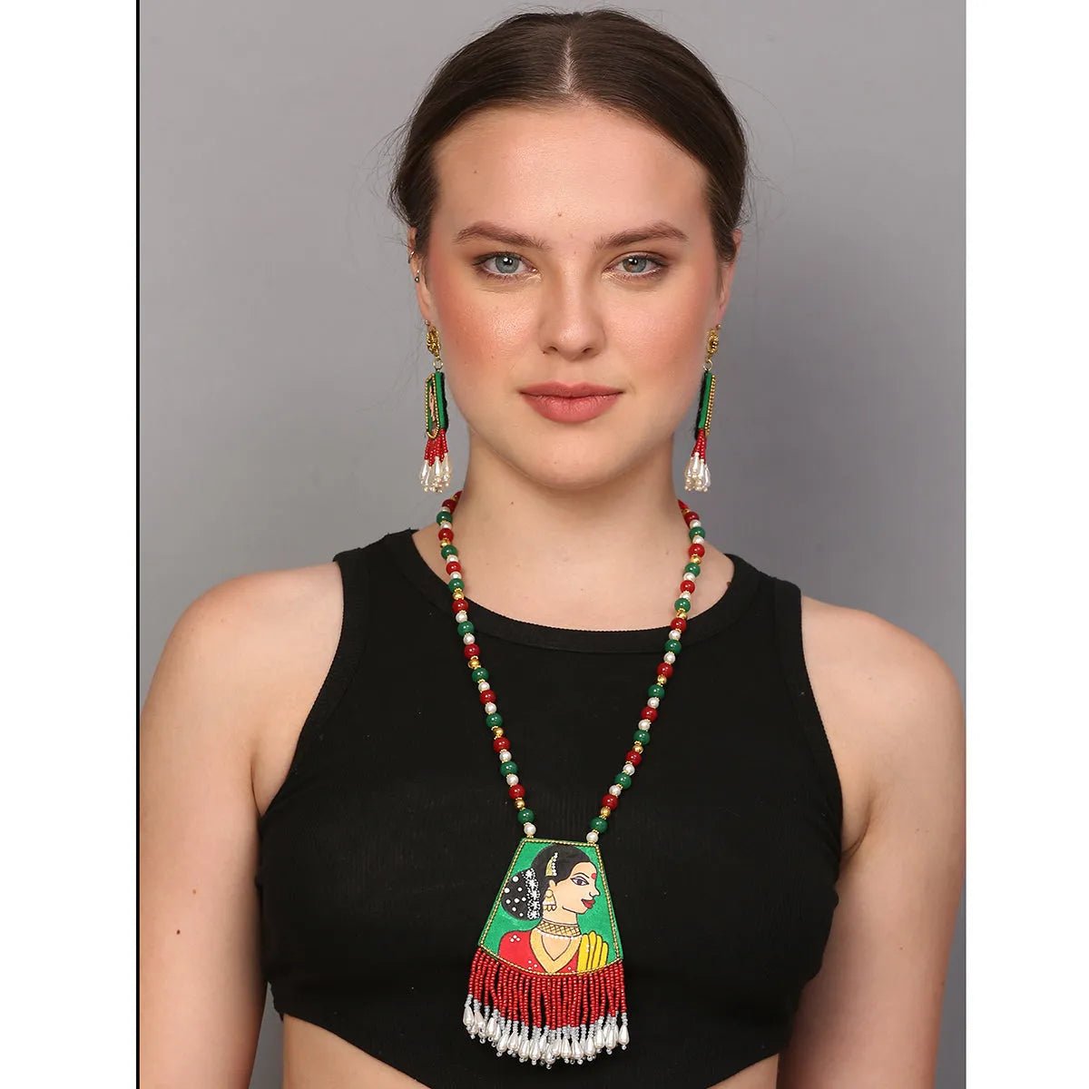 Padmini Classic Green Hand Painted (Necklace set) HP - NP - KHOJ.CITY