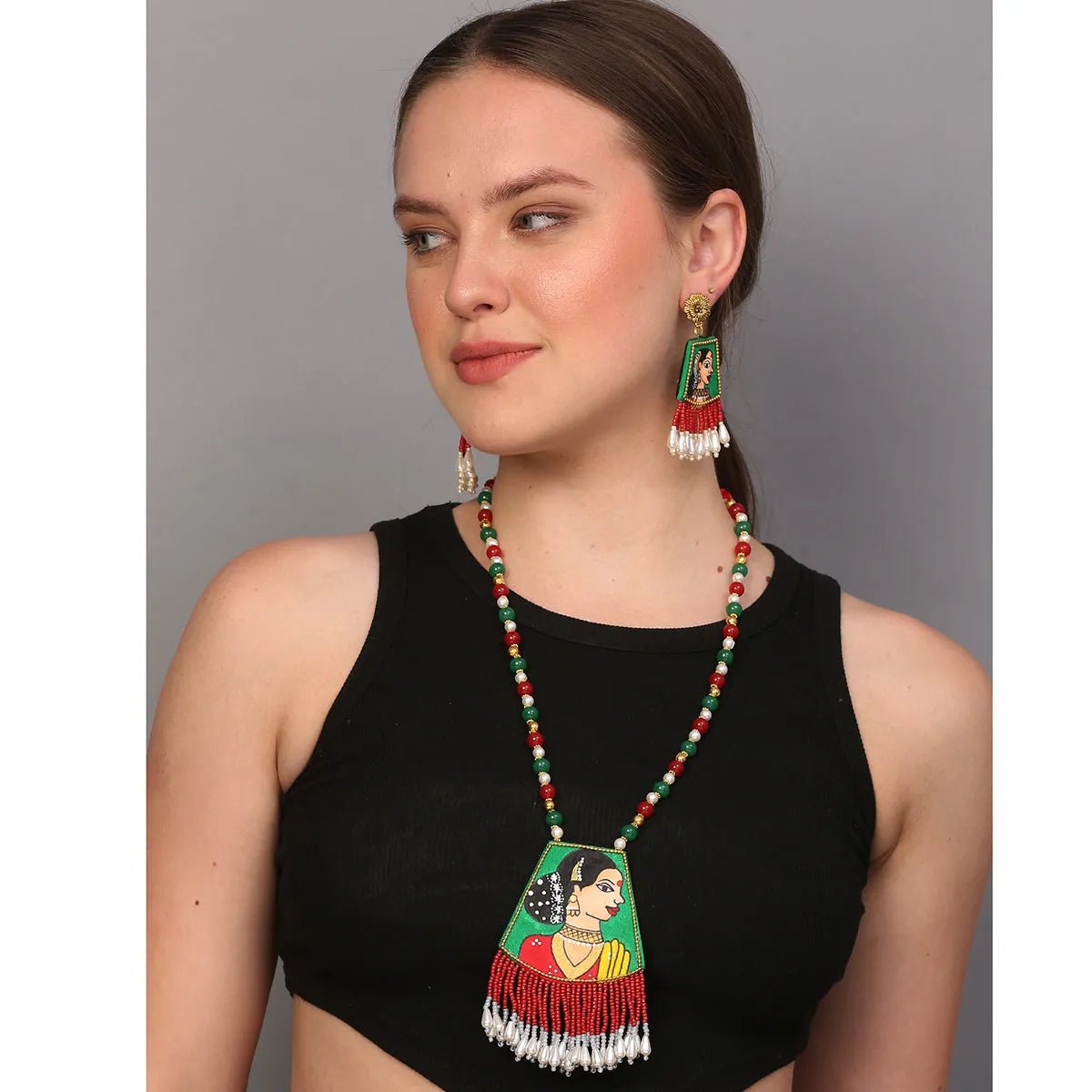 Padmini Classic Green Hand Painted (Necklace set) HP - NP - KHOJ.CITY