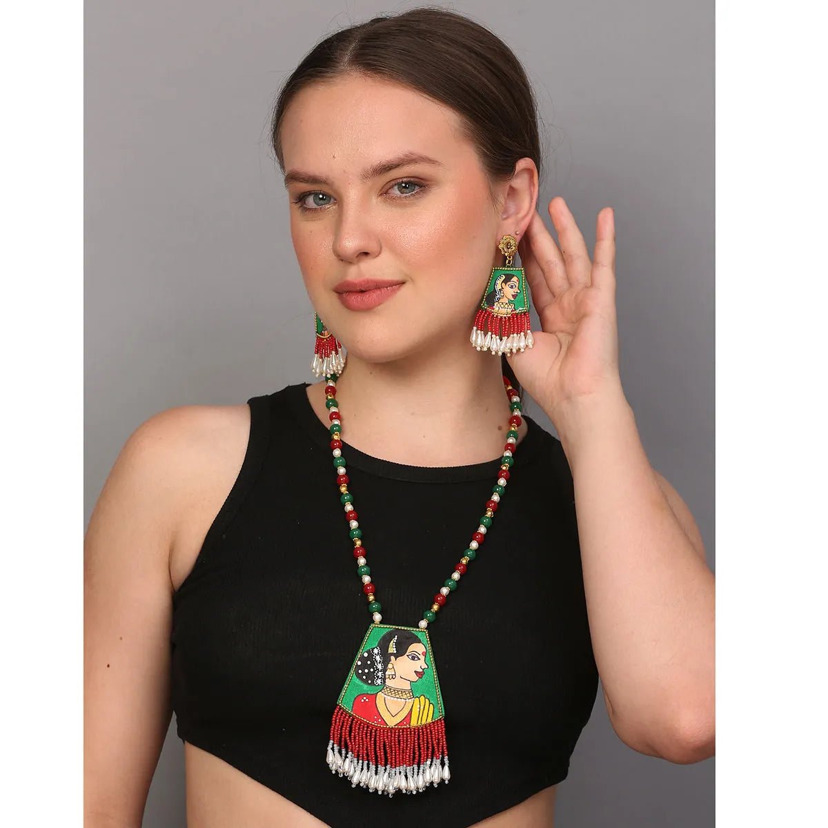 Padmini Classic Green Hand Painted (Necklace set) HP - NP - KHOJ.CITY