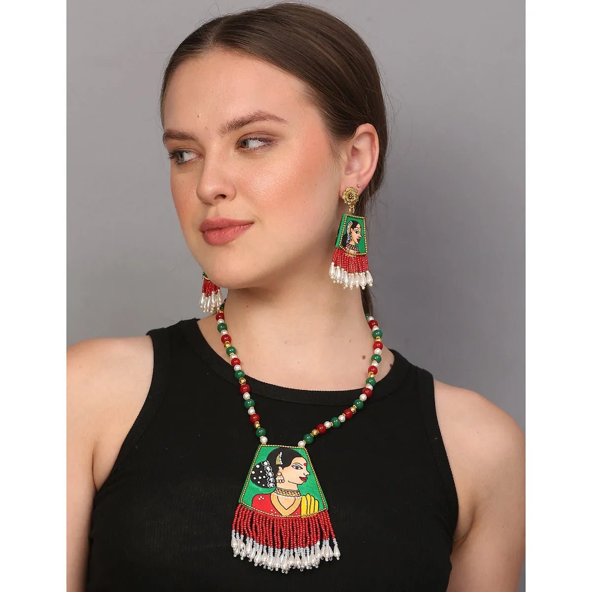 Padmini Classic Green Hand Painted (Necklace set) HP - NP - KHOJ.CITY