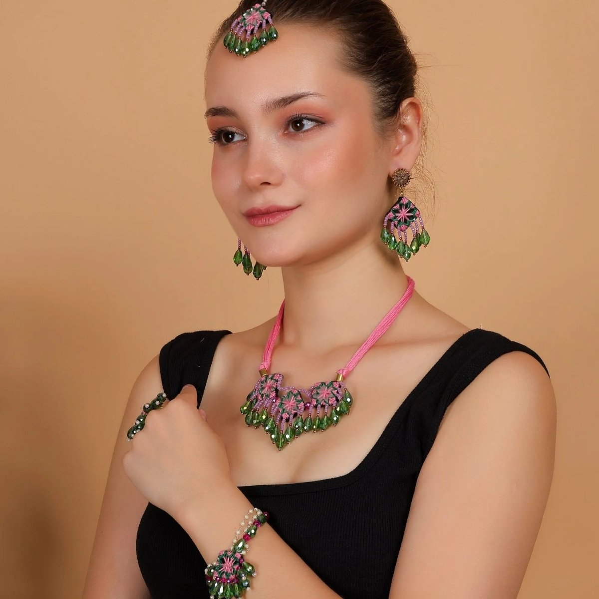 Patalah Mirror Classic Multi Color Handmade Bridal Jewelry (Shaadi Set) - 004 - KHOJ.CITY