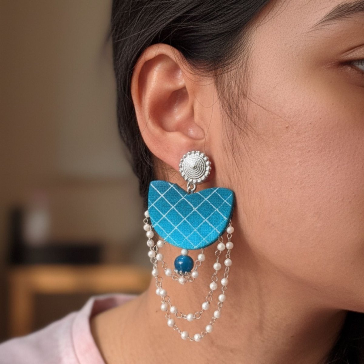 Pearl Stream Multi Color Hand Painted Drop (Earrings) HP - ER - KHOJ.CITY