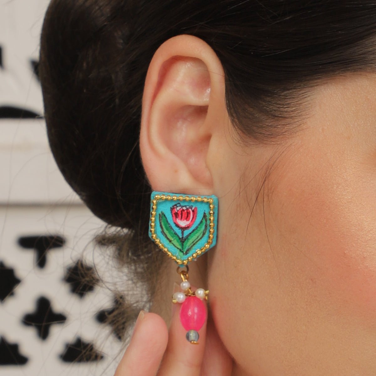 Penta Mini Classic Blue Handmade Stud (Earrings) HP - ER - KHOJ.CITY