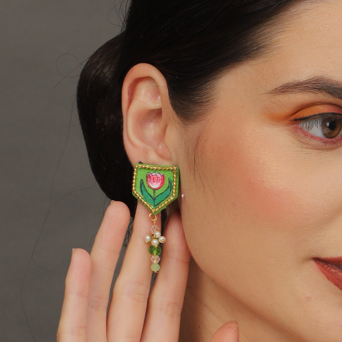 Penta Mini Classic Green Handmade Stud (Earrings) HP - ER - KHOJ.CITY