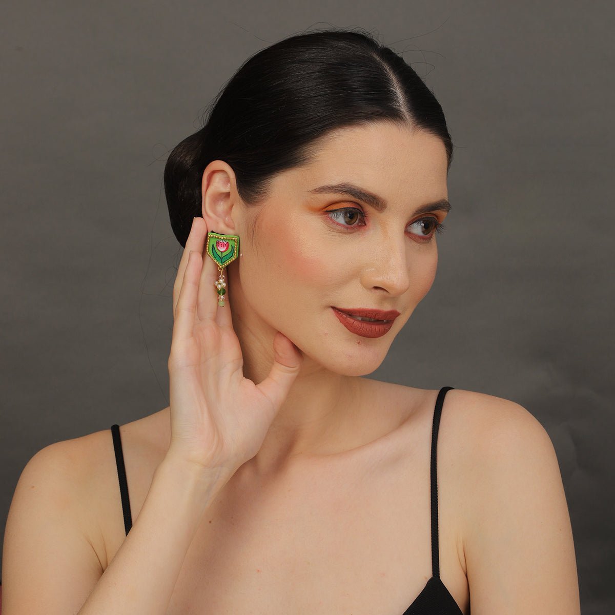 Penta Mini Classic Green Handmade Stud (Earrings) HP - ER - KHOJ.CITY