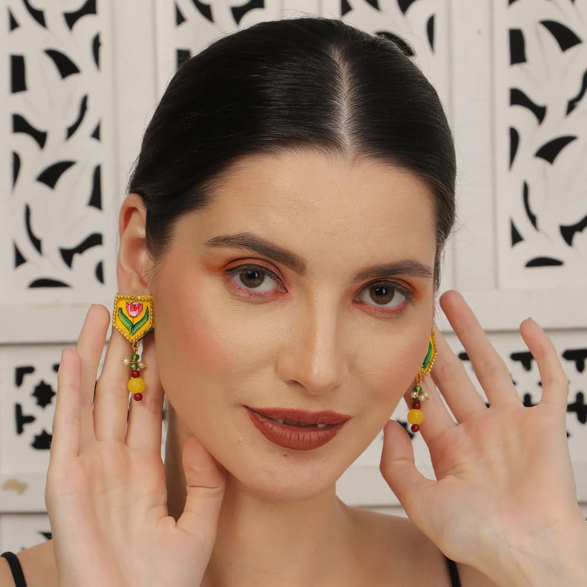 Penta Mini Classic Haldi Yellow Hand Painted Stud (Earrings) HP - ER - 119 - KHOJ.CITY