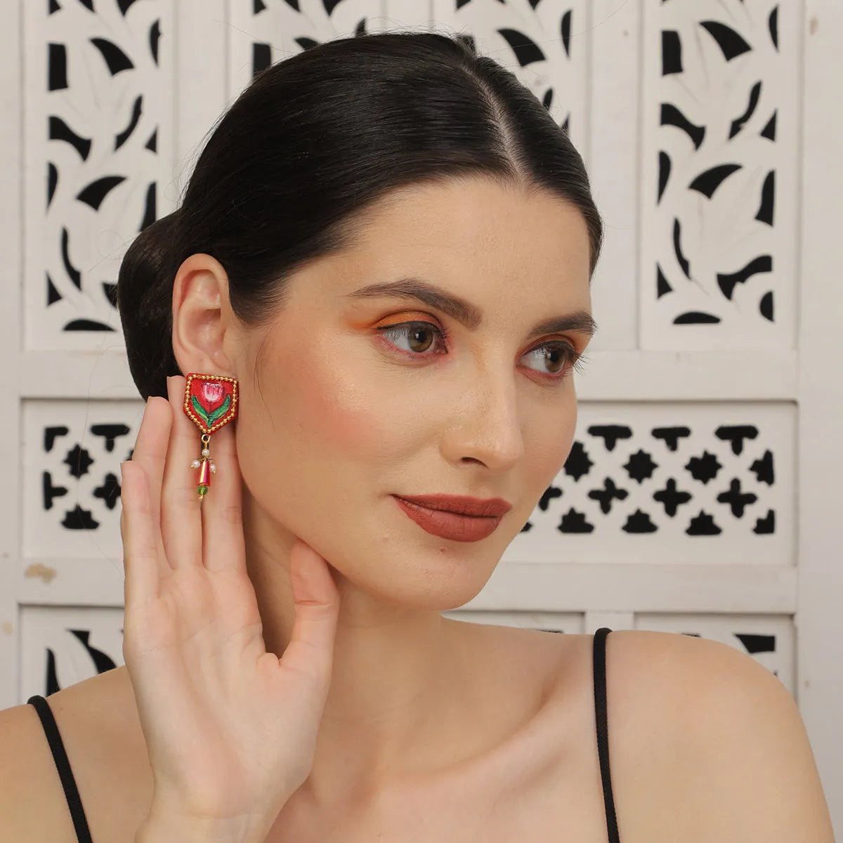 Penta Mini Classic Red Handmade Stud (Earrings) HP - ER - KHOJ.CITY