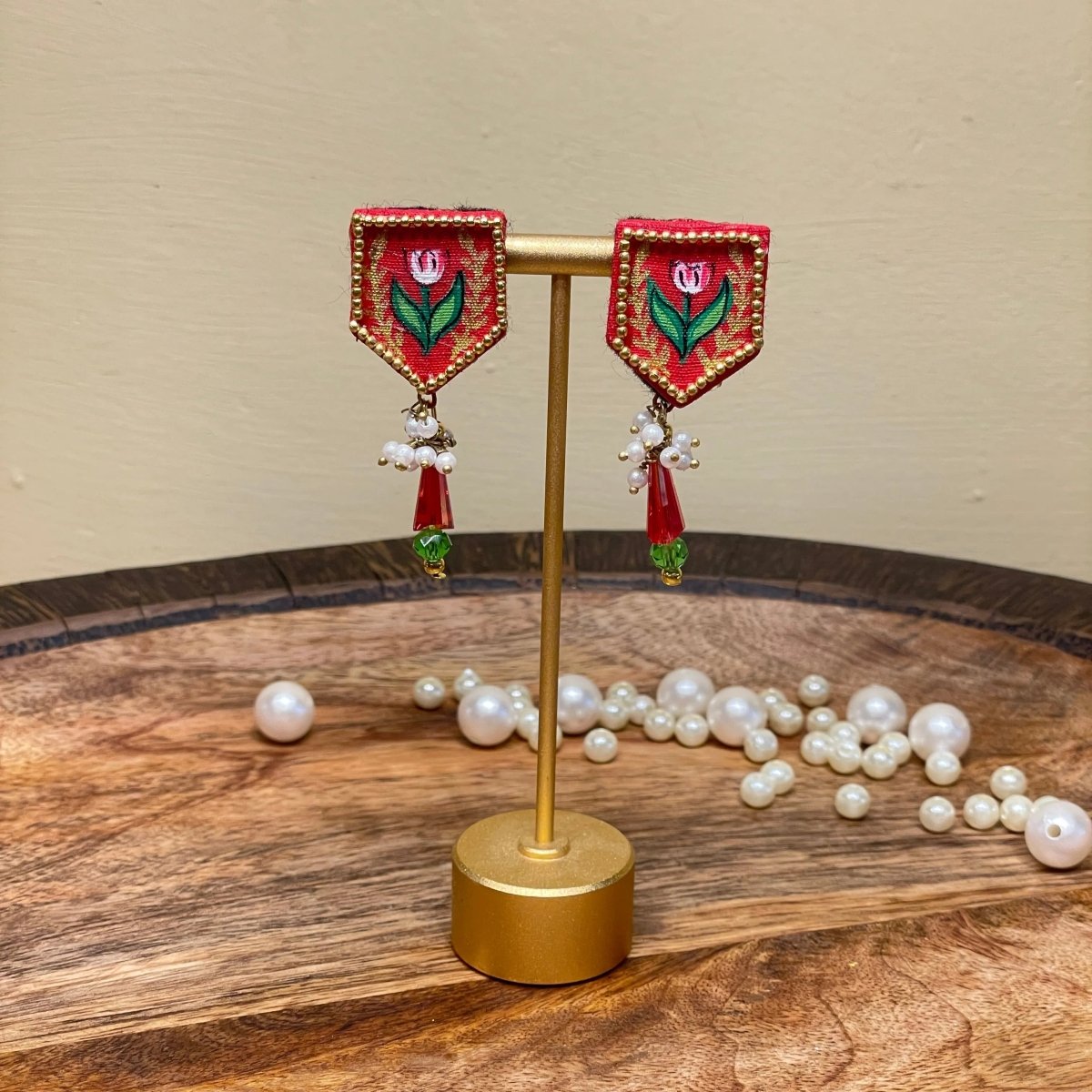 Penta Mini Classic Red Handmade Stud (Earrings) HP - ER - KHOJ.CITY