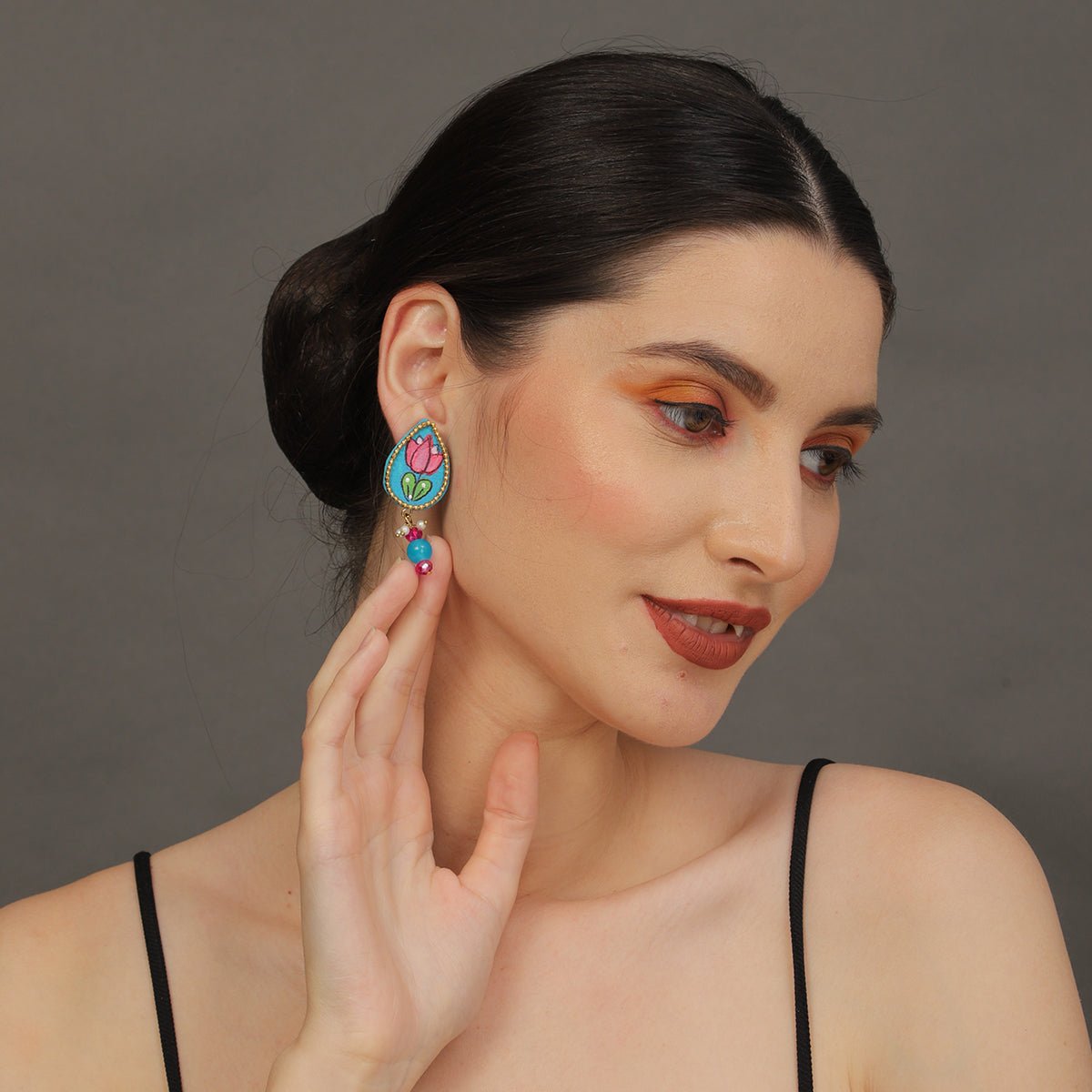 Petal Mini Classic Blue Hand Painted Stud (Earrings) HP - ER - 117 - KHOJ.CITY