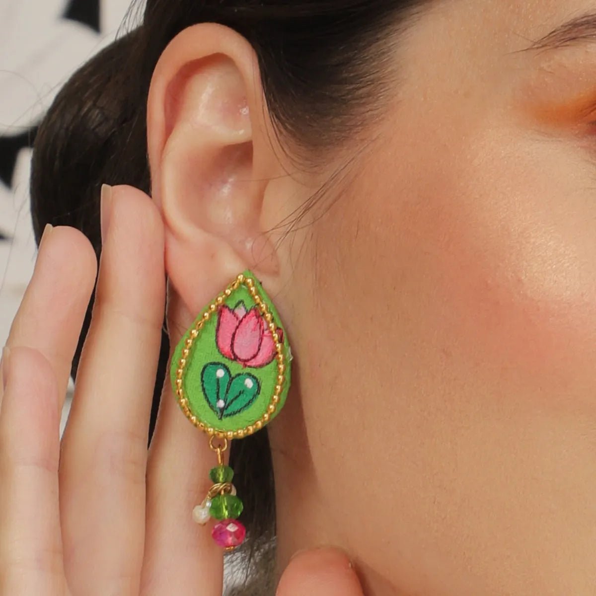 Petal Mini Classic Green Handmade Stud (Earrings) HP - ER - KHOJ.CITY