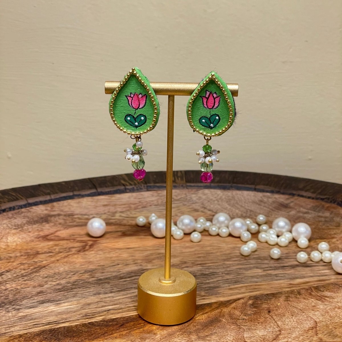Petal Mini Classic Green Handmade Stud (Earrings) HP - ER - KHOJ.CITY