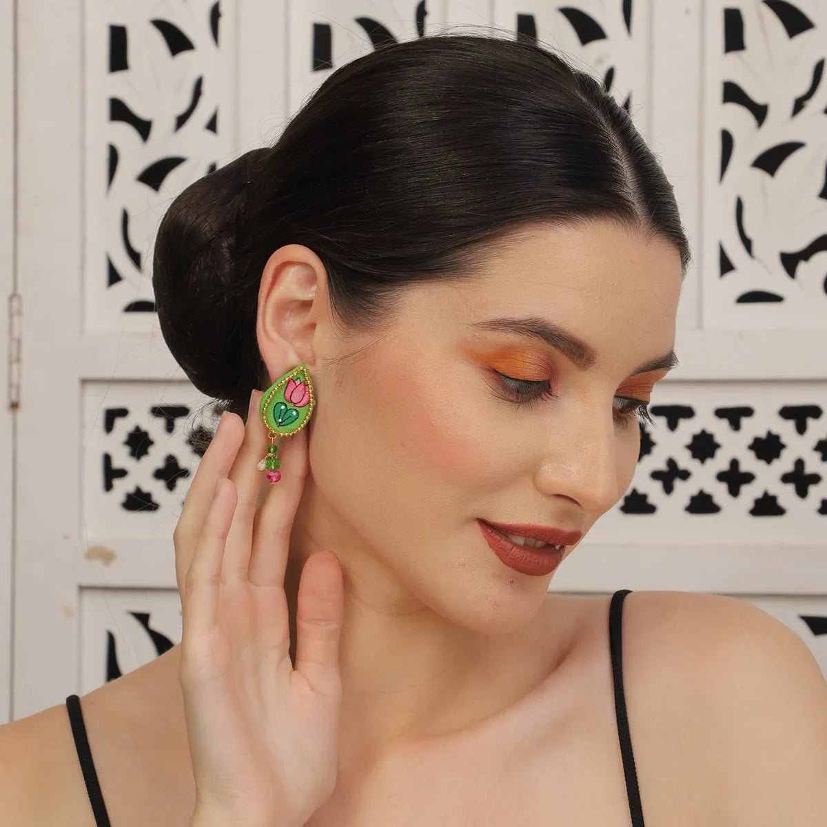 Petal Mini Classic Green Handmade Stud (Earrings) HP - ER - KHOJ.CITY