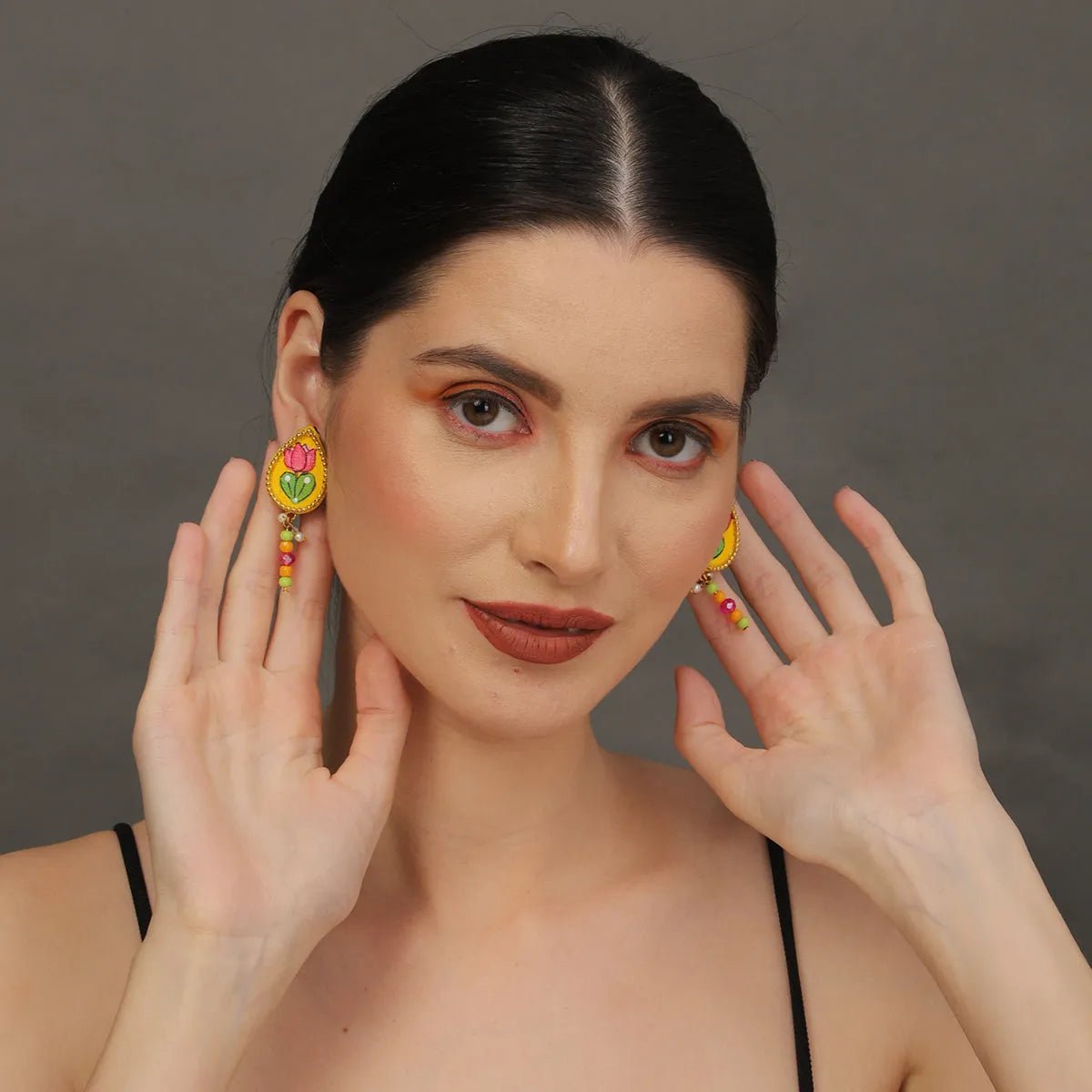 Petal Mini Classic Haldi Yellow Handmade Stud (Earrings) HP - ER - KHOJ.CITY