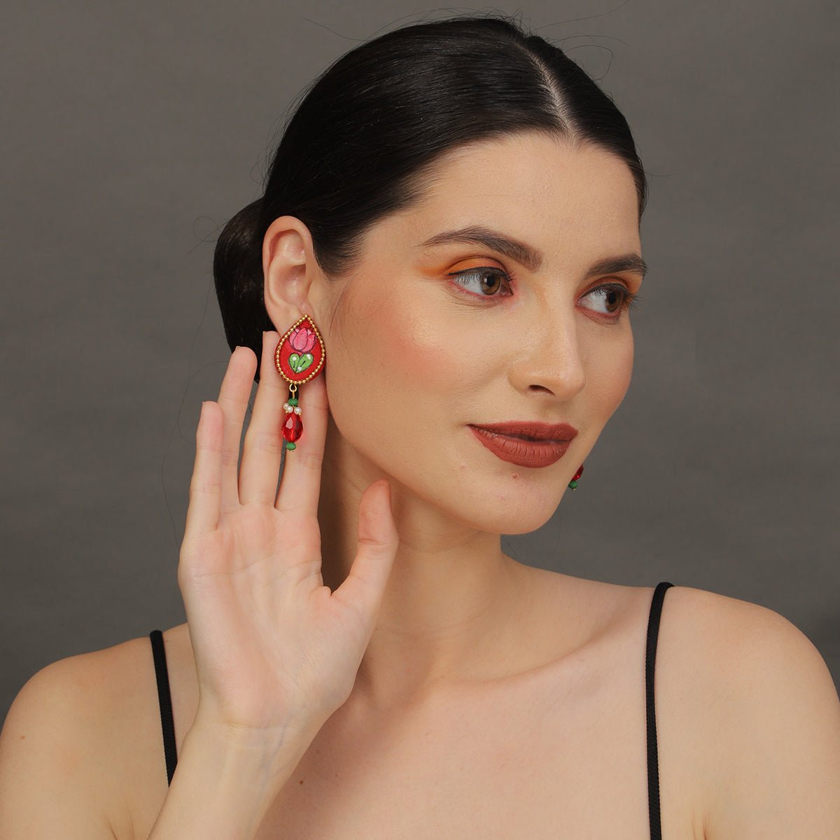 Petal Mini Classic Red Handmade Stud (Earrings) HP - ER - KHOJ.CITY