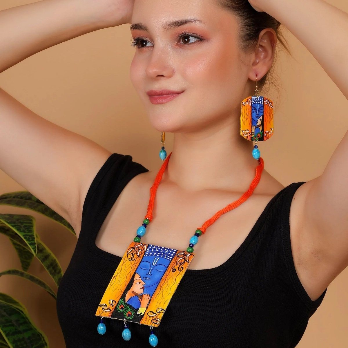 Prem Brij Ke Kanha Traditional Multi Color Hand Painted (Necklace Set) HP - NP - 202 - KHOJ.CITY