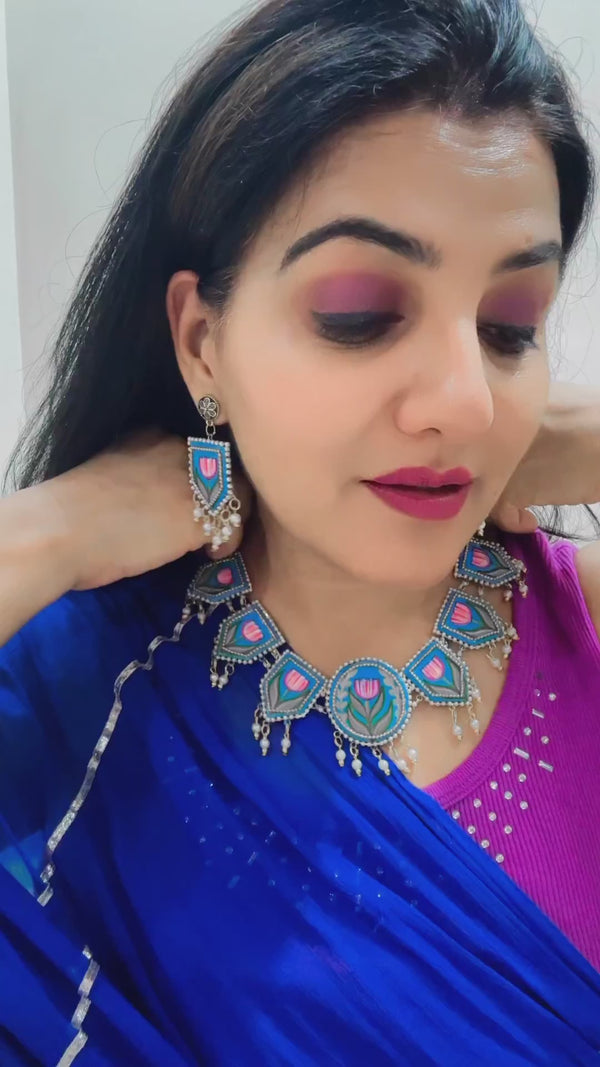 Waffa Handpainted Blue (Choker) set