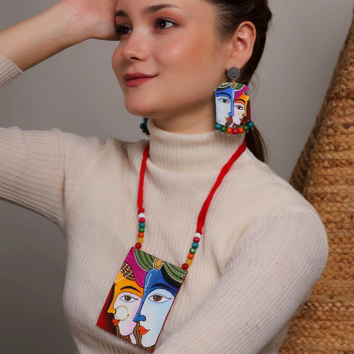 Raasleela Brij Ke Kanha Traditional Multi Color Hand Painted (Necklace Set) HP - NP - 204 - KHOJ.CITY