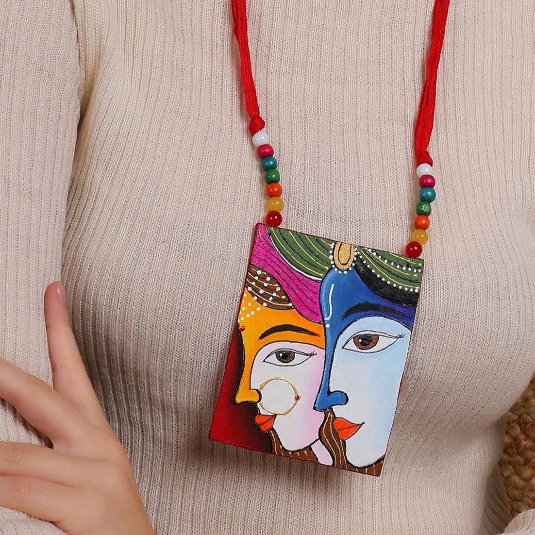 Raasleela Brij Ke Kanha Traditional Multi Color Hand Painted (Necklace Set) HP - NP - 204 - KHOJ.CITY