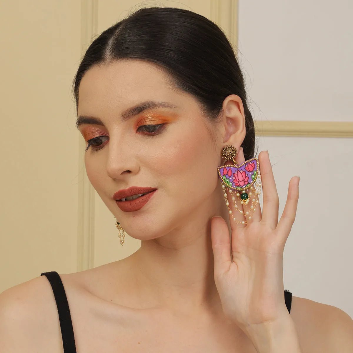 Raeni Traditional Multi Color Hand Painted Drop (Earrings) HP - ER - 210 - KHOJ.CITY