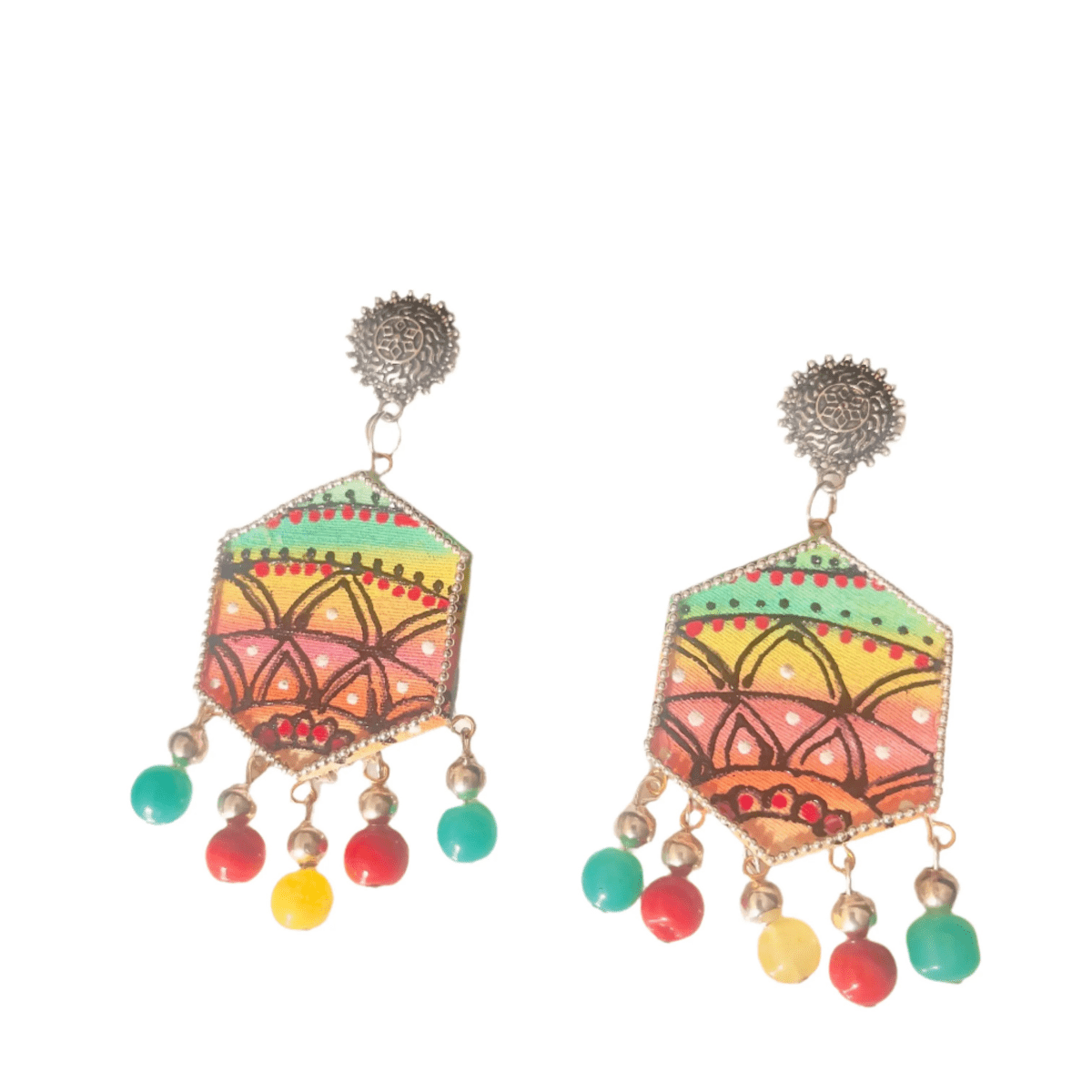 Rainbow Traditional Multi Color Hand Painted Drop (Earrings) HP - ER - 167 - KHOJ.CITY
