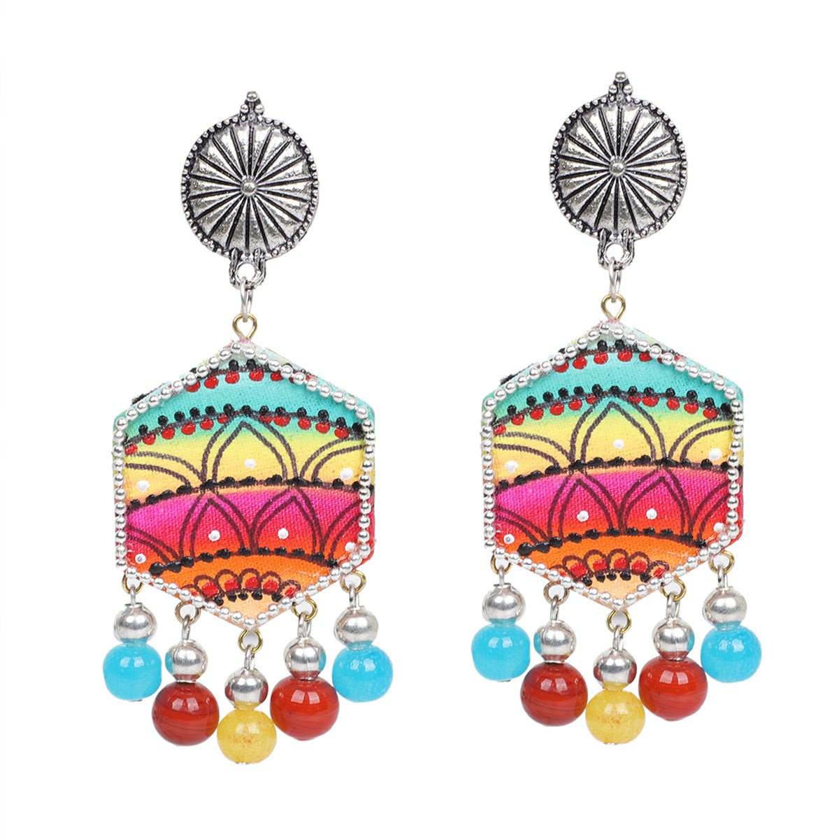 Rainbow Traditional Multi Color Hand Painted Drop (Earrings) HP - ER - 167 - KHOJ.CITY