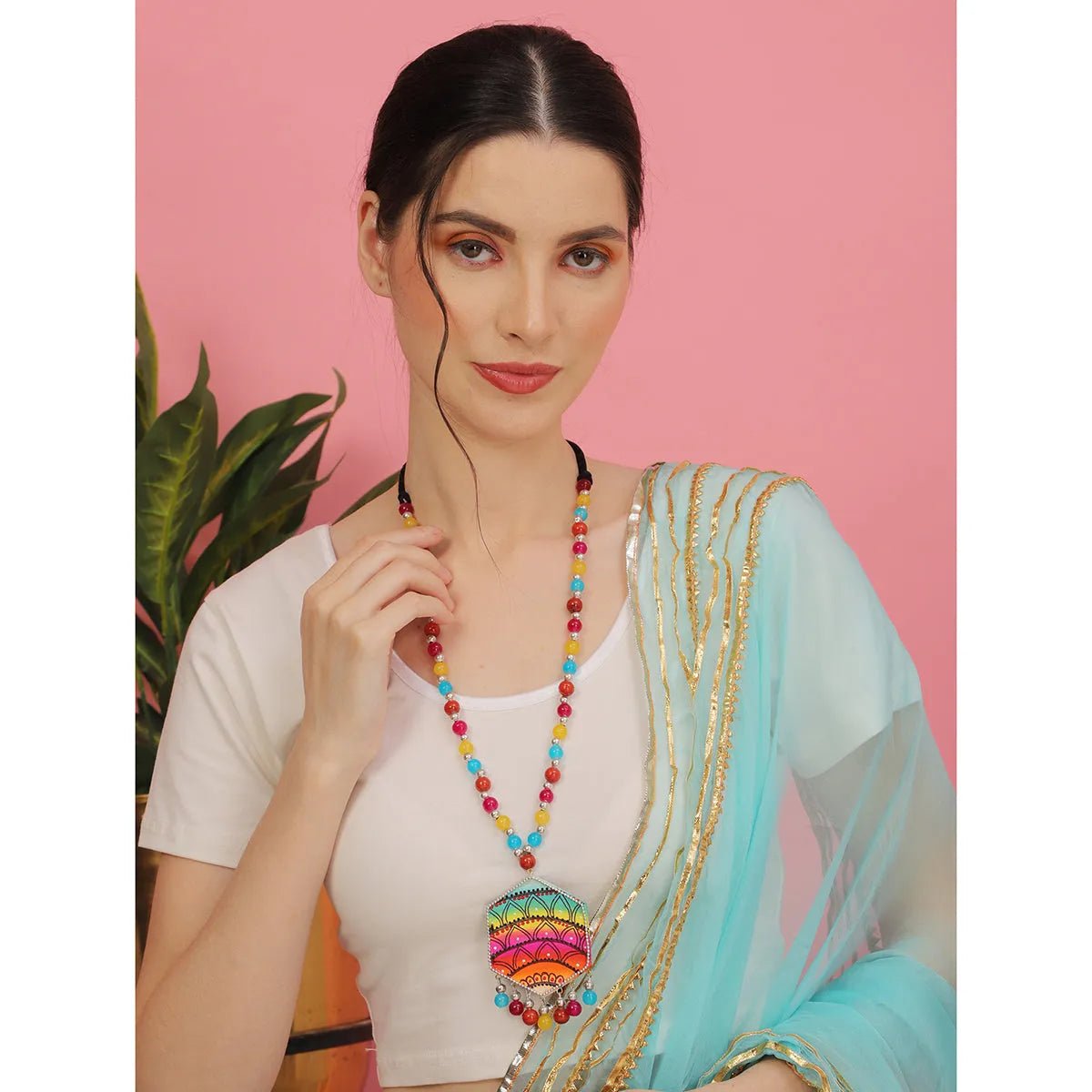 Rainbow Traditional Multi Color Hand Painted (Necklace) HP - NP - KHOJ.CITY