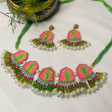 Reni Handpainted Green and Orange (Choker) set - KHOJ.CITY